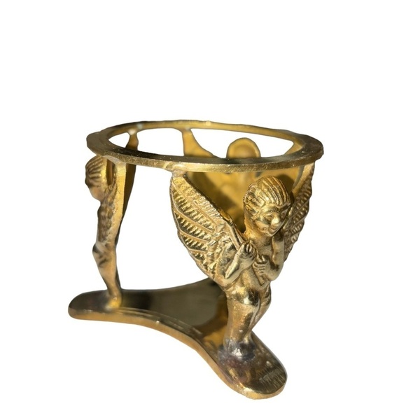 Vintage 1950s Brass Candle Holder Candle Stand Cherubs Angels Vase Holder - Picture 3 of 9